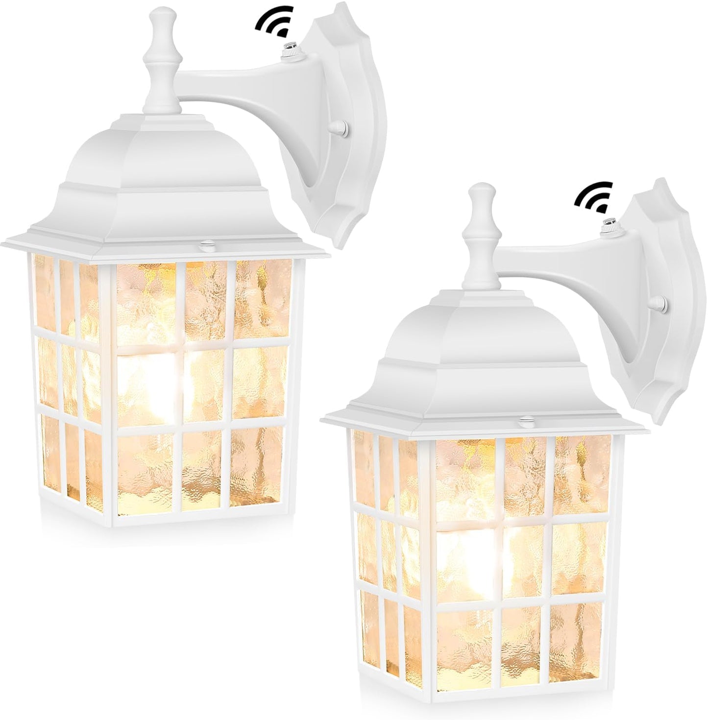 Brightever 2-Pack Dusk to Dawn Outdoor Wall Lantern, Exterior Light Fixtures Wall Mount with Photocell Sensor, Black Wall Light Waterproof, Waterfall Glass outside Wall Sconce for Porch House Garage