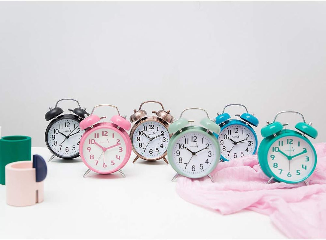 {Loud Alarm for Deep Sleepers) 4'' Twin Bell Alarm Clock with Backlight for Bedroom and Home Decoration(Green)