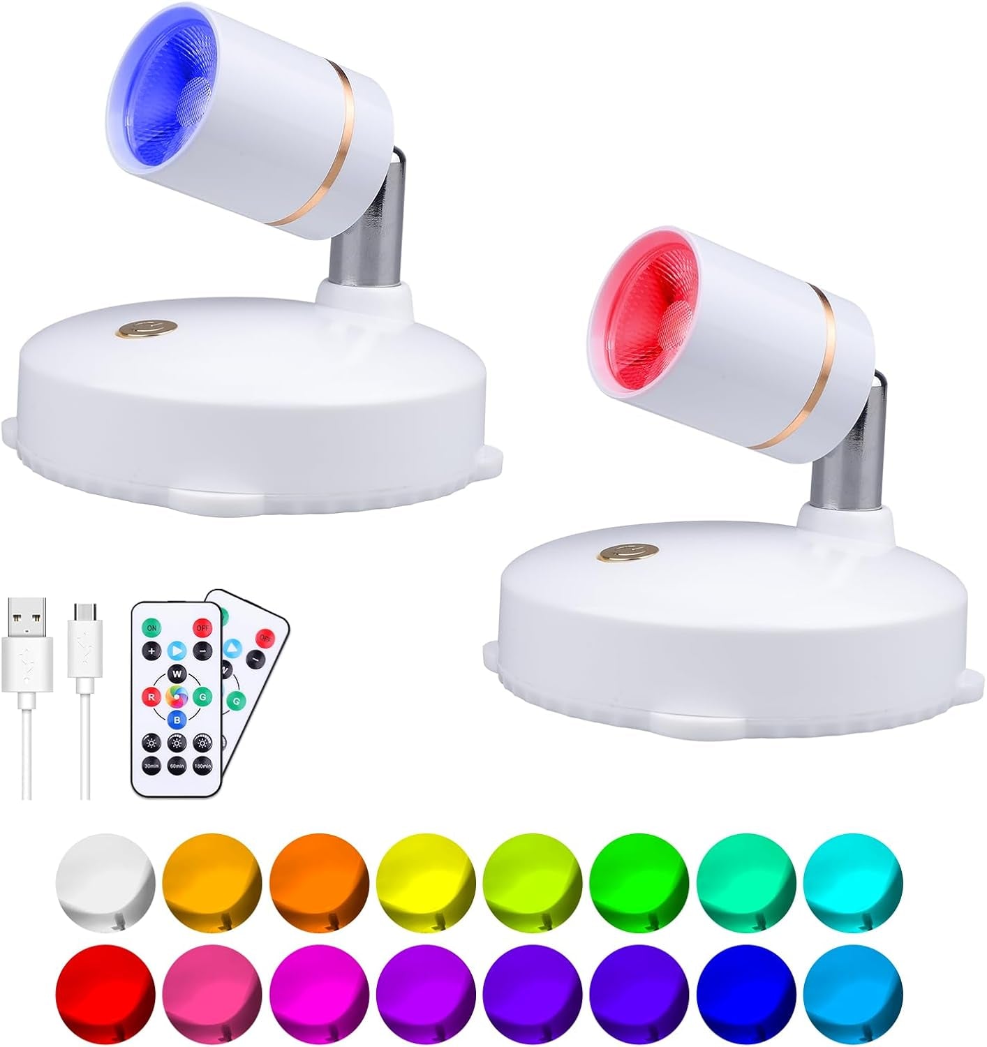 LEASTYLE Spot Lights Battery Operated Picture Lights Mini Accent Lights Indoor Dimmable LED Spotlight with Remote Stick on Anywhere Rotatable Wall Light(2 Pack)