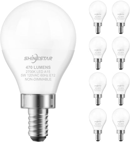 SHINESTAR 8-Pack Ceiling Fan Light Bulbs, Small Base, 120V 40W Equivalent, 5000K Daylight, E12 LED Candelabra Bulb, Non-Dimmable