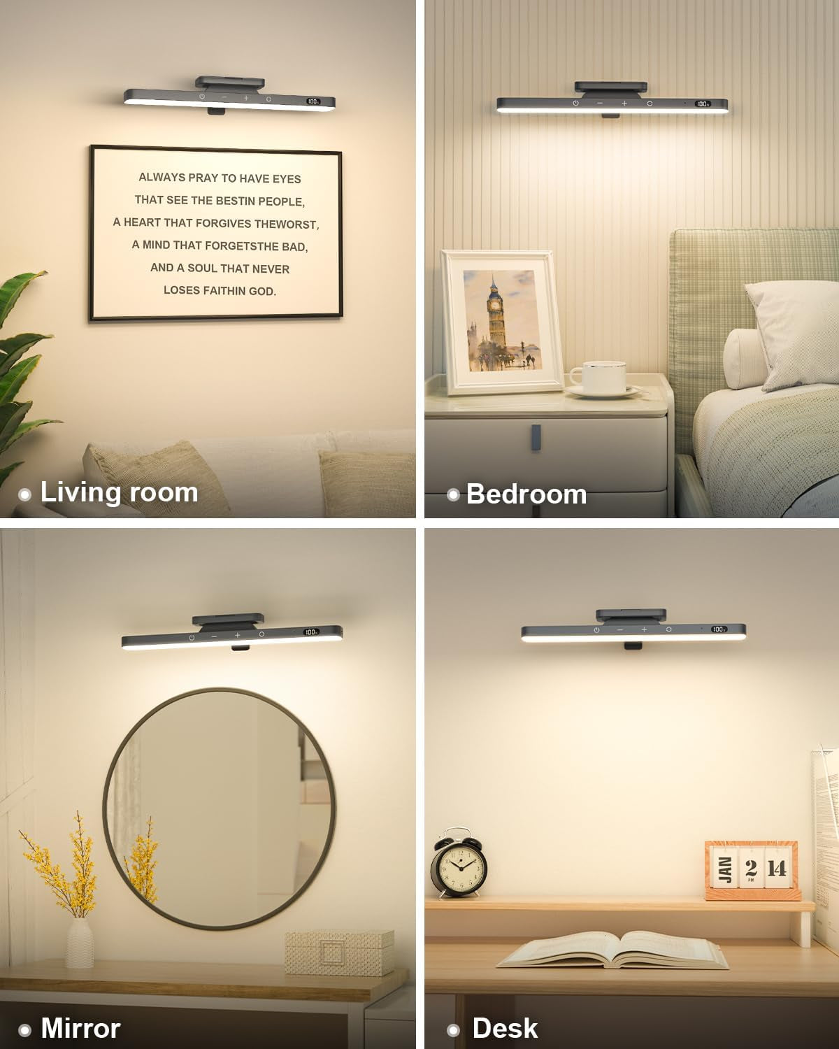 WILLED 3W Picture Lights for Wall, Rechargeable Battery Operated Picture Light, Wireless Wall Light with Remote, Dimmable & Timer Art Lighting for Paintings Wireless, Magnetic Gallery Light, Black