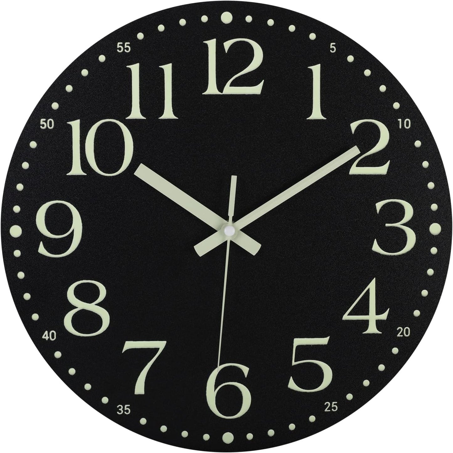 Jofomp Wooden Glow in the Dark Clock, 12 Inch Silent Non-Ticking Battery Operated Clock, Energy-Absorbing Luminous Numerals and Hands, Lighted Wall Clock Decoration