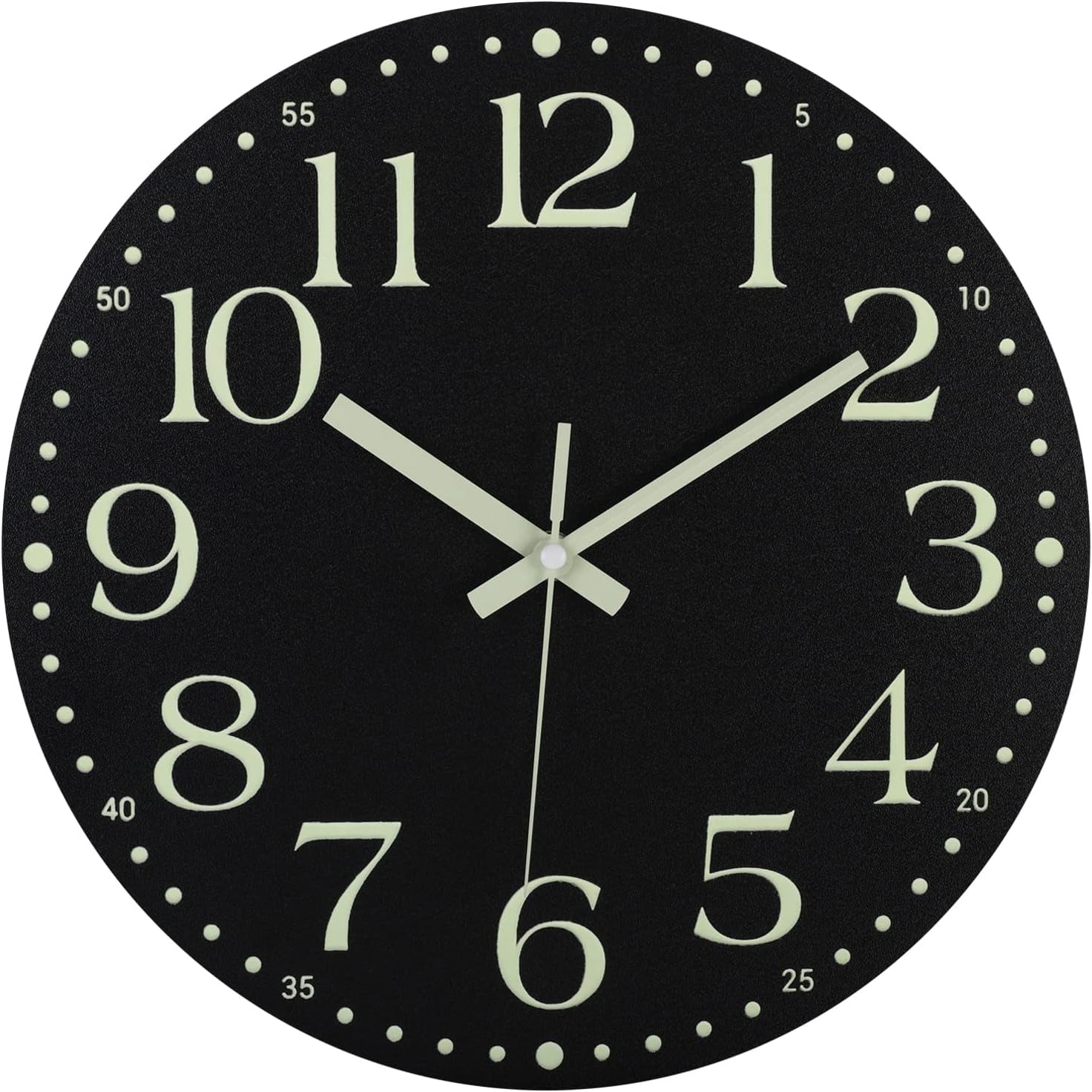 Jofomp Wooden Glow in the Dark Clock, 12 Inch Silent Non-Ticking Battery Operated Clock, Energy-Absorbing Luminous Numerals and Hands, Lighted Wall Clock Decoration