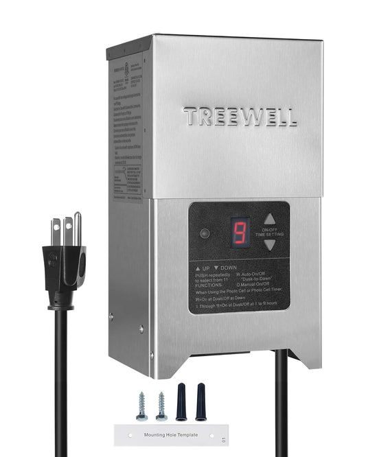 300W Low Voltage Landscape Transformer, Outdoor Landscape Lighting Transformer with Photocell Sensor & Timer, 120V AC to 12V/15V AC, Stainless Steel Weatherproof Transformer, ETL Listed