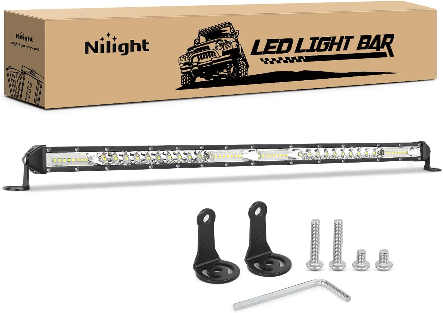 Nilight Slim LED Light Bar 21 Inch 52LED Single Row Spot Flood Combo Fog Light Driving Light Work Light Roof Bumper Lamp Offroad Light for 4X4 Trucks SUV ATV UTV