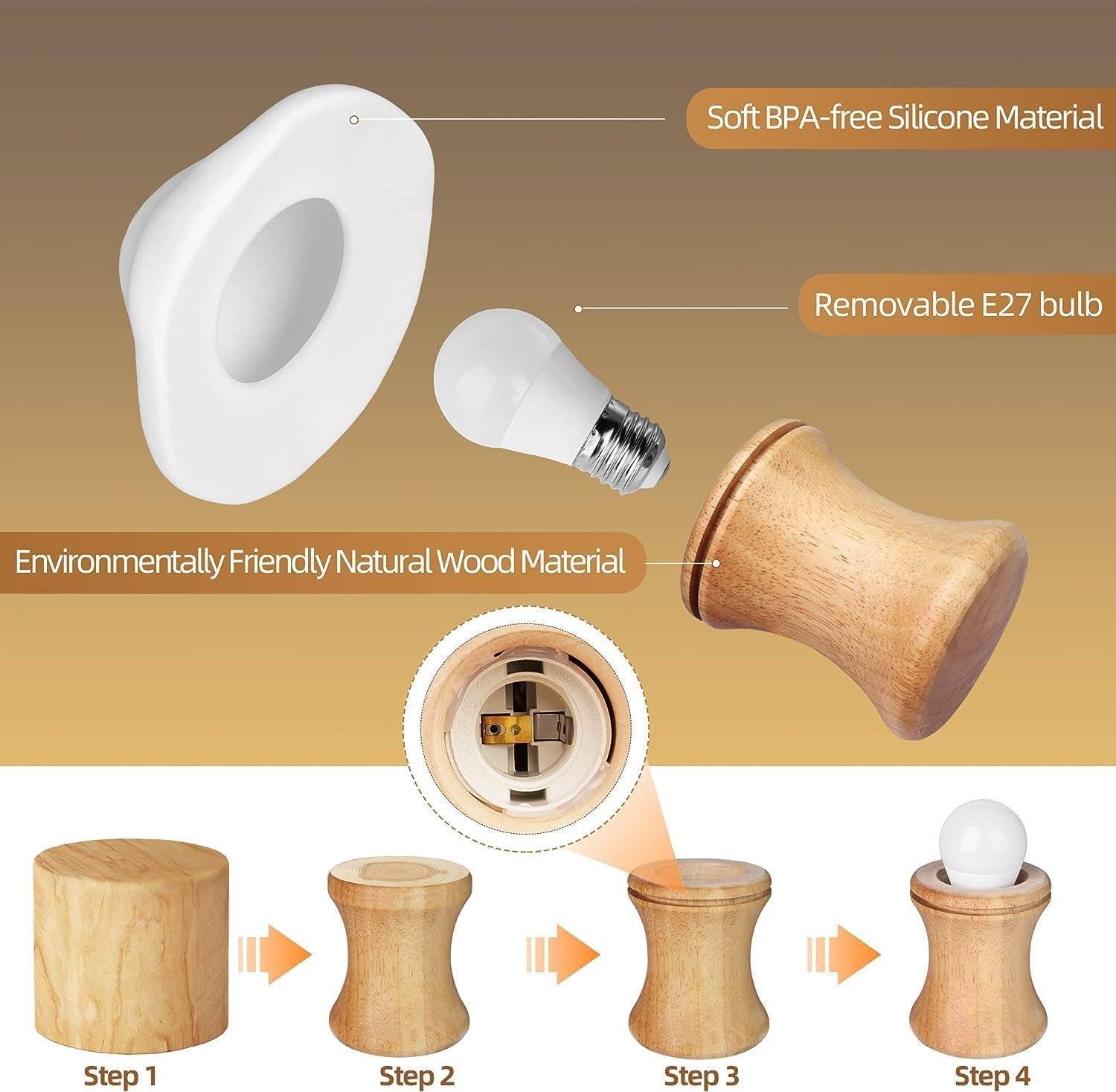 ANGTUO Wooden Mushroom Lamp, 16 Color Changing Mushroom Night Light, Adorable Mushroom Light with Two Remote Controls