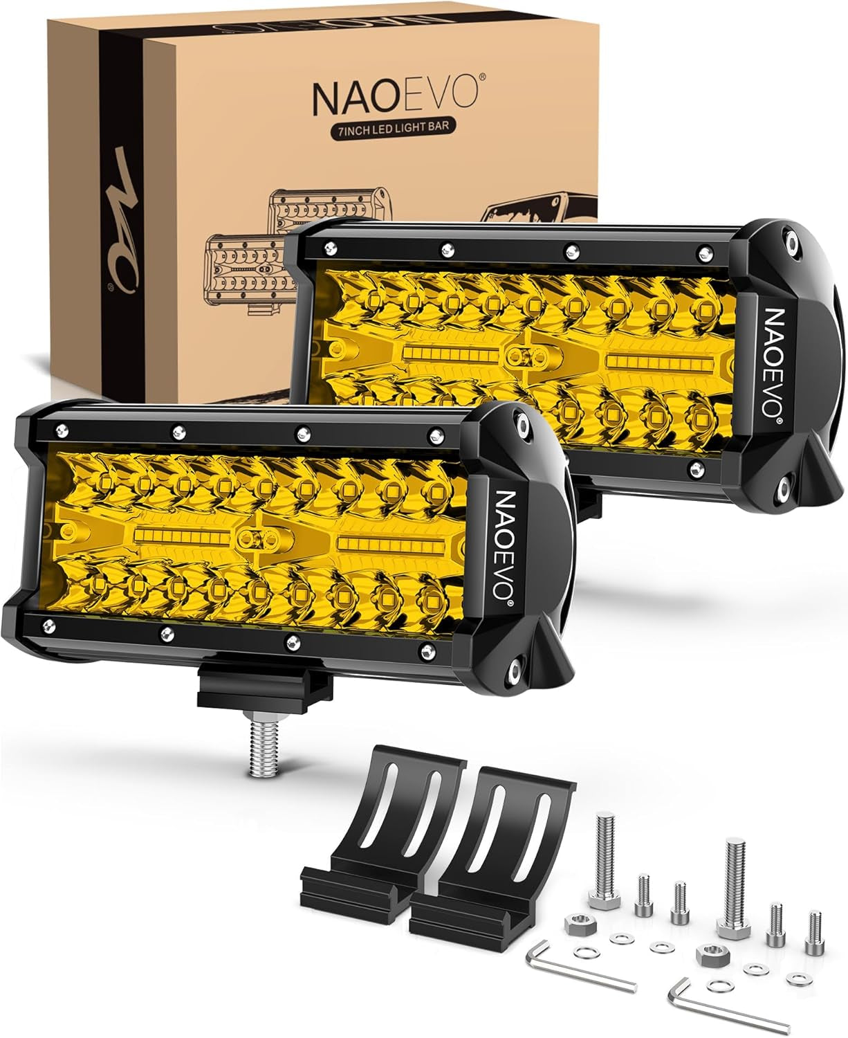 NAOEVO 7 Inch LED Light Bar, LED off Road/Fog/Driving Lights LED Pods with Spot Flood Combo, LED Work Lights for Truck Boat UTV ATV, 2-Pack (White)