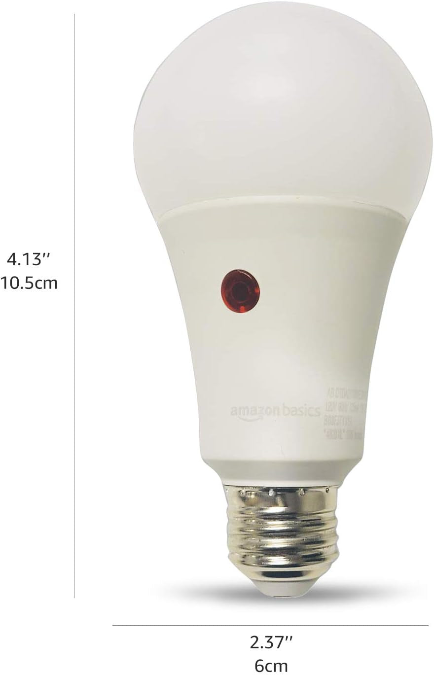 Amazon Basics A19 Dusk to Dawn Sensor LED Outdoor Light Bulb, 60W Equivalent, Energy-Efficient 9W, Soft White 2700K, E26 Base, 10,000 Hours, 6 Count (Pack of 1)