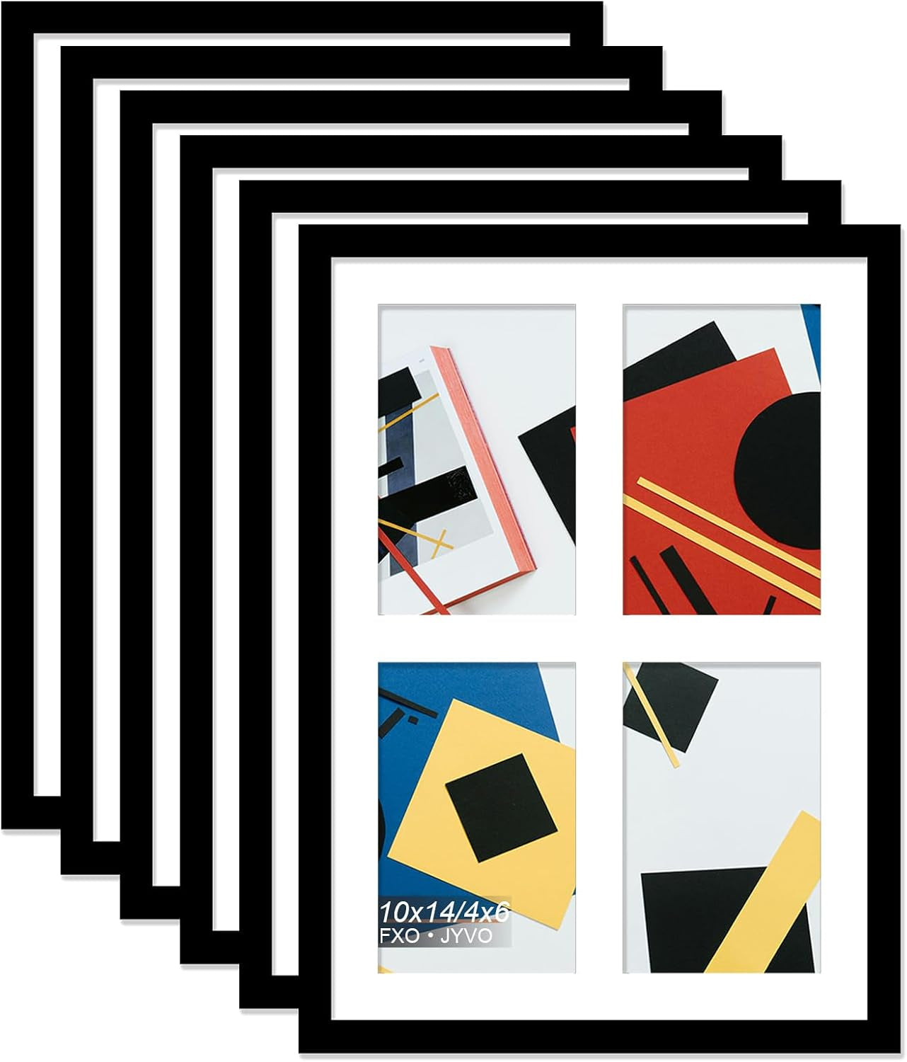 4X6 Picture Frame Collage, Display 6 4X6 Picture Collage or 13X13 Photo Only without Mat, Light Weight and High Transparent Frame for Wall - 1 Pack/Black/6-Openings