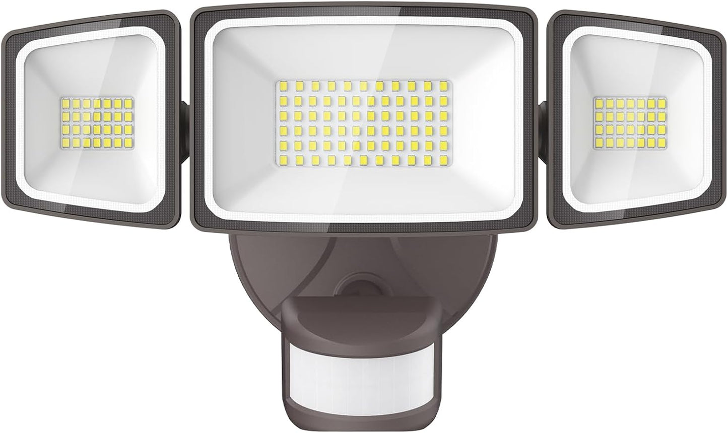 Onforu 65W LED Flood Light Motion Sensor Outdoor, 6500Lm LED Security Light with Three Head, IP65 Waterproof LED Exterior Floodlight, 6500K Wall Light for Entryways Stairs Yard Garage