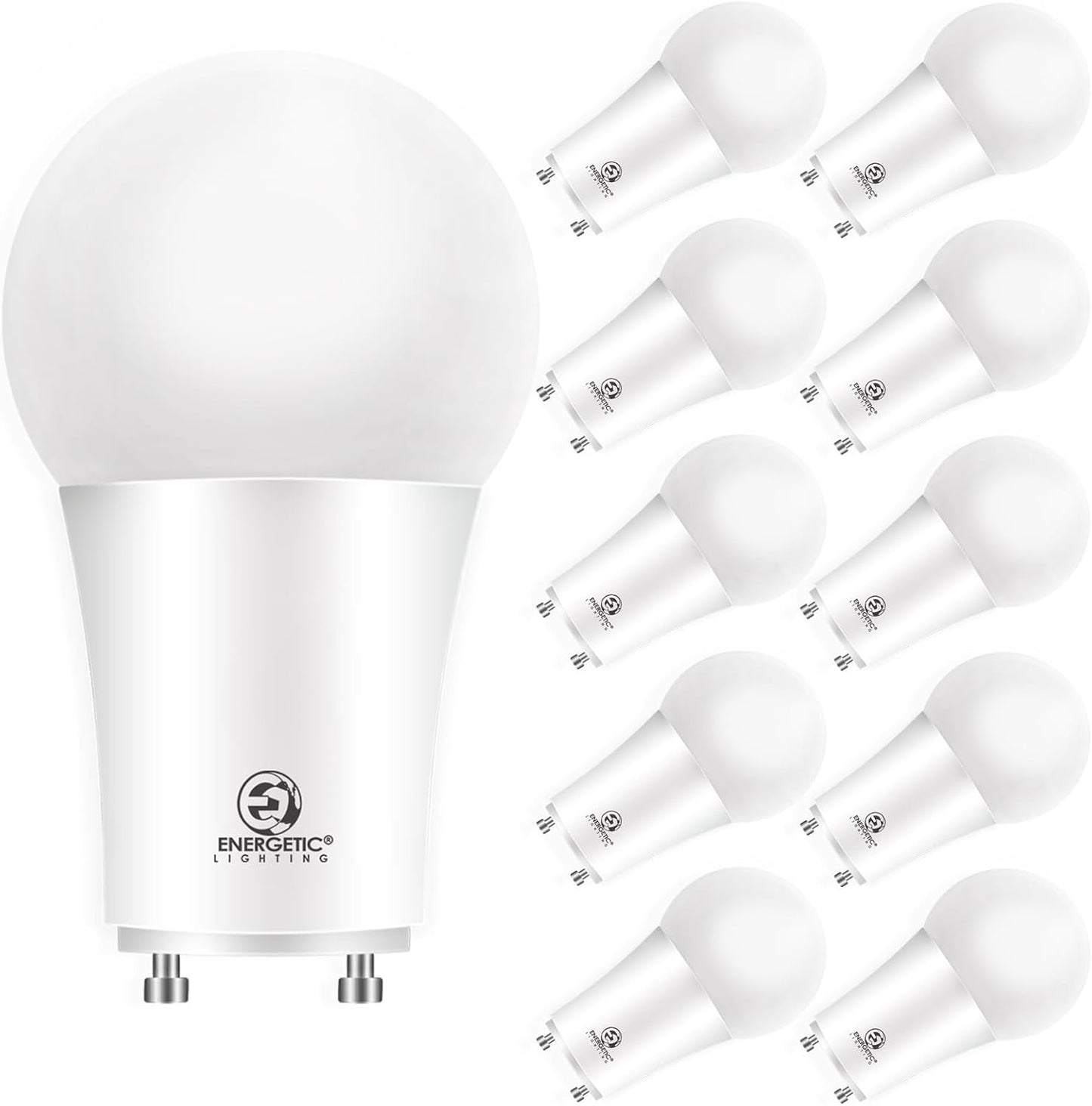 Energetic LED GU24 Light Bulbs, A19 Shape, 60 Watt Equivalent (8.5W), 2700K Soft White, 800 Lumens, Non-Dimmable, 2 Prong Twist and Lock Base, UL Listed, 4 Pack