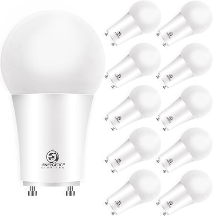 Energetic LED GU24 Light Bulbs, A19 Shape, 60 Watt Equivalent (8.5W), 2700K Soft White, 800 Lumens, Non-Dimmable, 2 Prong Twist and Lock Base, UL Listed, 4 Pack