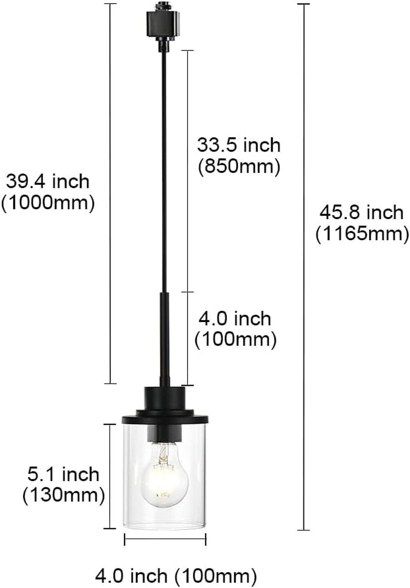 4-Lights H-Type Track Lighting Kitchen Pendant Light Dimmable Black Track Pendant Lighting Fixtures with Clear Glass Shades, Overall Height Approximately 45.8 Inches