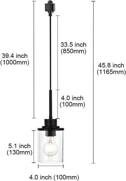 4-Lights H-Type Track Lighting Kitchen Pendant Light Dimmable Black Track Pendant Lighting Fixtures with Clear Glass Shades, Overall Height Approximately 45.8 Inches
