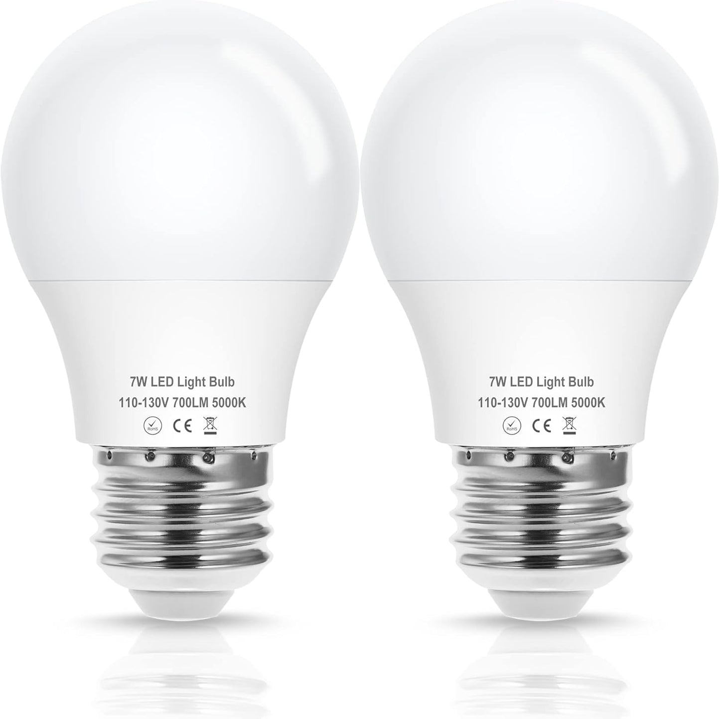 Evastary 60W Equivalent Refrigerator Light Bulb, 7W 120V A15 Fridge Waterproof Appliance Fridge Light Bulbs, E26 Daylight White 5000K 700 Lumen for Home Bathroom Kitchen Lamp, Non-Dimmable, 2 Pack