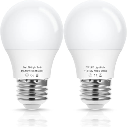 Evastary 60W Equivalent Refrigerator Light Bulb, 7W 120V A15 Fridge Waterproof Appliance Fridge Light Bulbs, E26 Daylight White 5000K 700 Lumen for Home Bathroom Kitchen Lamp, Non-Dimmable, 2 Pack