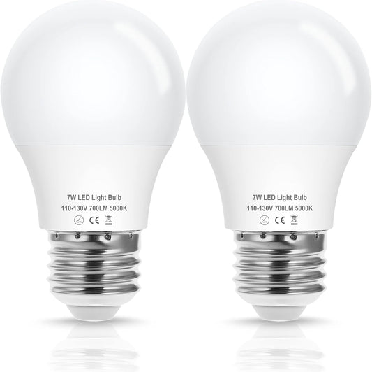 Evastary 60W Equivalent Refrigerator Light Bulb, 7W 120V A15 Fridge Waterproof Appliance Fridge Light Bulbs, E26 Daylight White 5000K 700 Lumen for Home Bathroom Kitchen Lamp, Non-Dimmable, 2 Pack