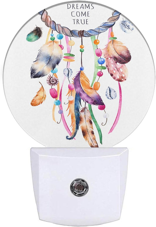 EKOBLA Dream Catcher Night Lights Plug into Wall Tribal Feather Wreath Floral Boho Circle Night Light Home Wall Decor round Lamp for Boys Girls Led Night Light Dusk to Dawn Sensor