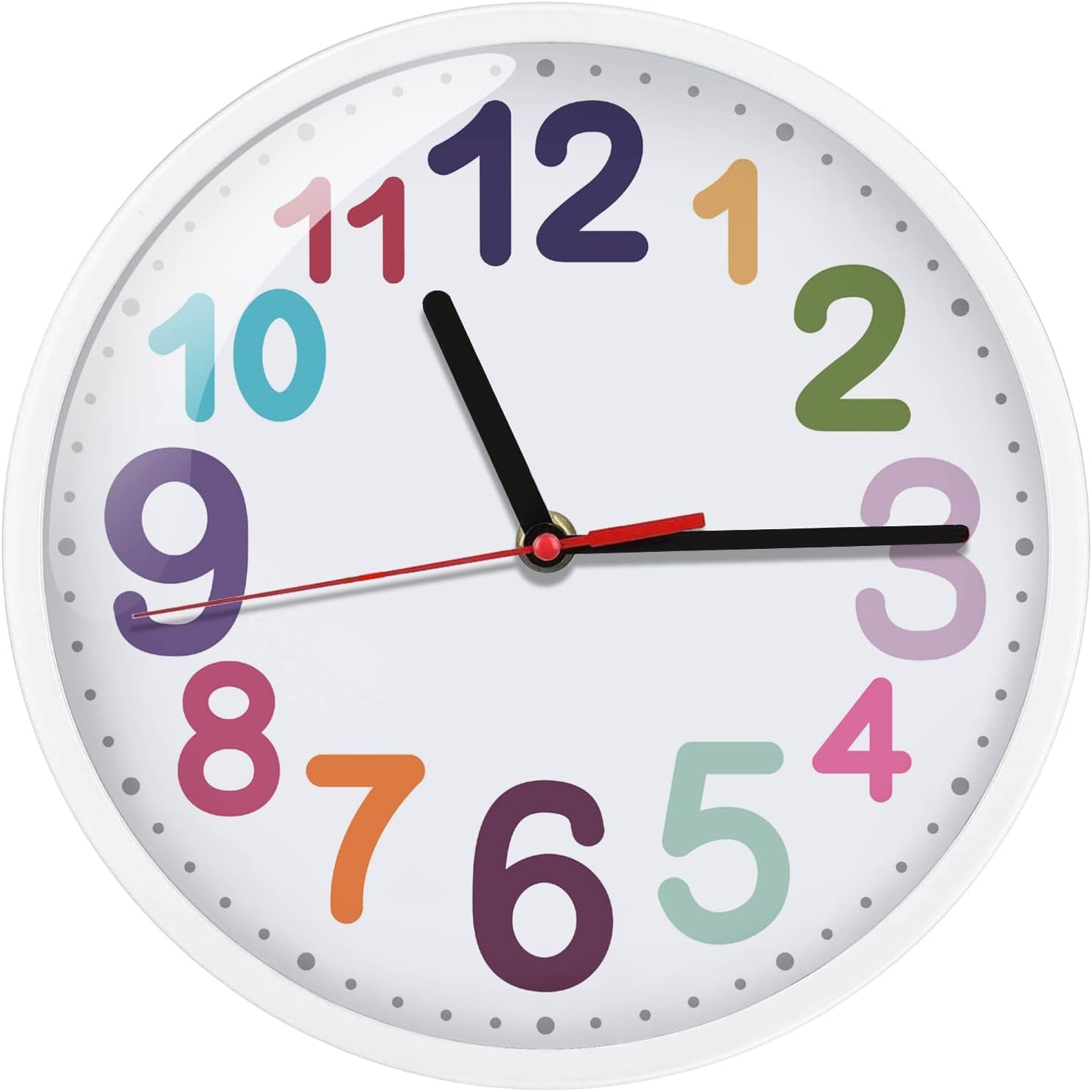Wall Clock 9 Inch Silent Non Ticking Battery Operated Time Teaching Quartz Home Colorful Read Learn Time Perfect for Teacher'S Classrooms and Kid'S Bedrooms