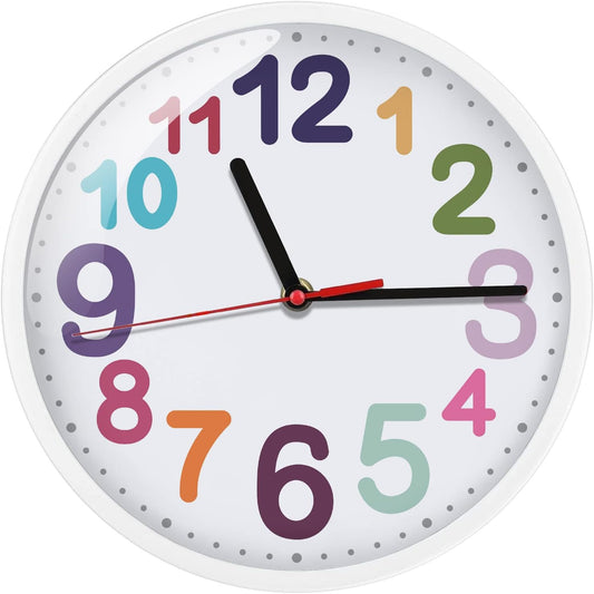Wall Clock 9 Inch Silent Non Ticking Battery Operated Time Teaching Quartz Home Colorful Read Learn Time Perfect for Teacher'S Classrooms and Kid'S Bedrooms