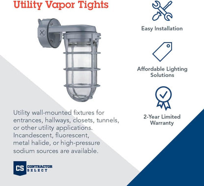 Lithonia Lighting VW150I M12 Incandescent Utility Vapor Tight Wall Lamp, Industrial Style Wall Light for Indoor and Outdoor Use, 150W, 120V, Includes Junction Box, Grey