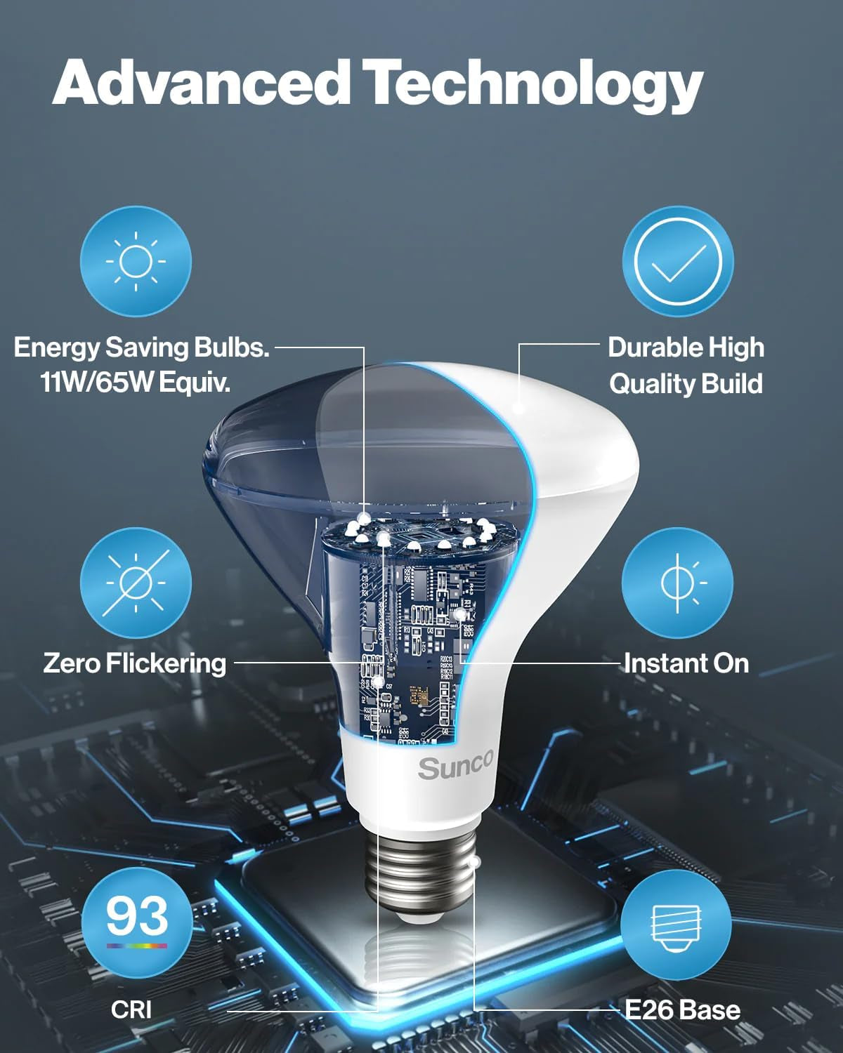 Sunco 6 Pack BR30 LED Light Bulbs, Recessed Can Light Bulbs, CRI93 850 LM, 11W Equivalent 65W, 3000K Warm White, E26 Base, 25000 Lifetime Hours Interior Home Residential Indoor Flood Lights UL