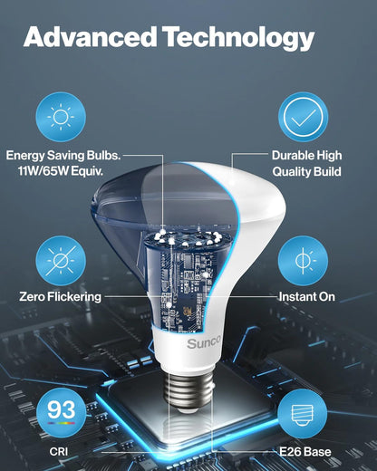 Sunco 6 Pack BR30 LED Light Bulbs, Recessed Can Light Bulbs, CRI93 850 LM, 11W Equivalent 65W, 3000K Warm White, E26 Base, 25000 Lifetime Hours Interior Home Residential Indoor Flood Lights UL