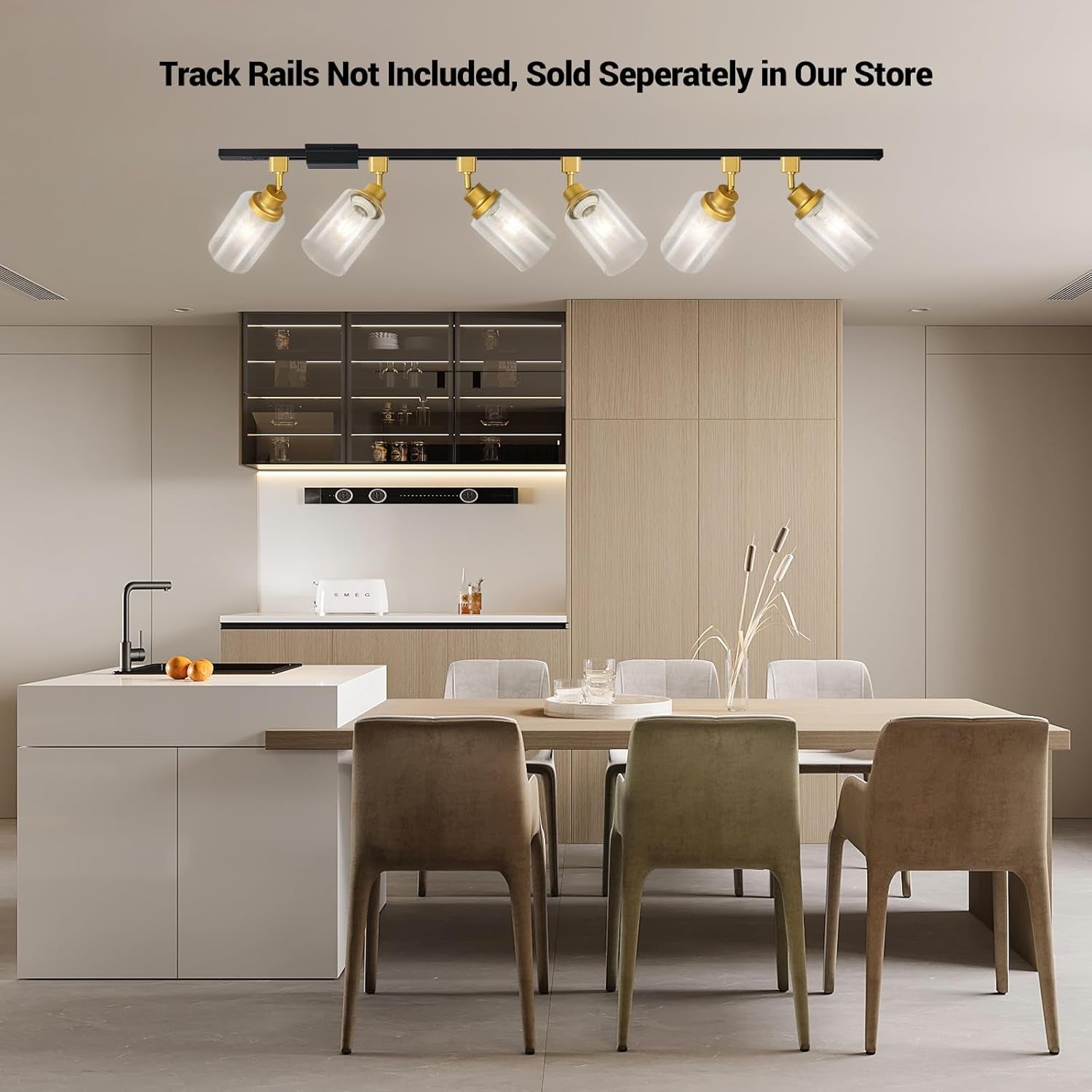 Vanoopee H Type Track Lighting Heads E26 Track Light Ceiling Modern for Kitchen, Compatible with H Track Lighting Rail System, Gold Track Lighting Fixtures with Glass Lamp Shade, 4 Pack, No Bulbs