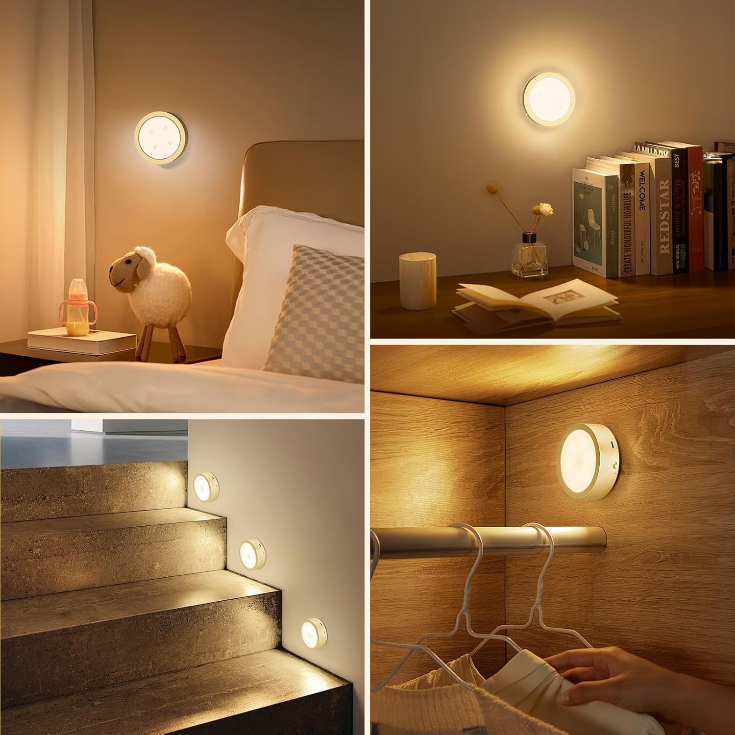 Brightown 2-Pack Picture Lights for Wall,Rechargeable Battery Operated Painting Light Magnetic Art Display Light with Remote, Puck Lights, Dimmable & Timer Art Lighting for Paintings Wireless,Gold