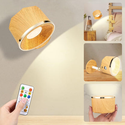 Battery Operated Wall Sconce, LED Rechargeable Wireless Wall Lights 3 White & 13 RGB Stepless Dimmable, 360°Rotate Magnetic Ball for Reading in Bed (Walnut Wood, 1PCS)