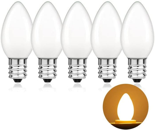 Low Watt Led Light Bulbs 0.5W Equivalent 5W Incandescent Small Night Light Bulb Warm White 2700K Milky C7 Candelabra Led Light Bulbs for Wall Lamp Chandeliers E12 Screw Base Low Lumens Light Bulbs