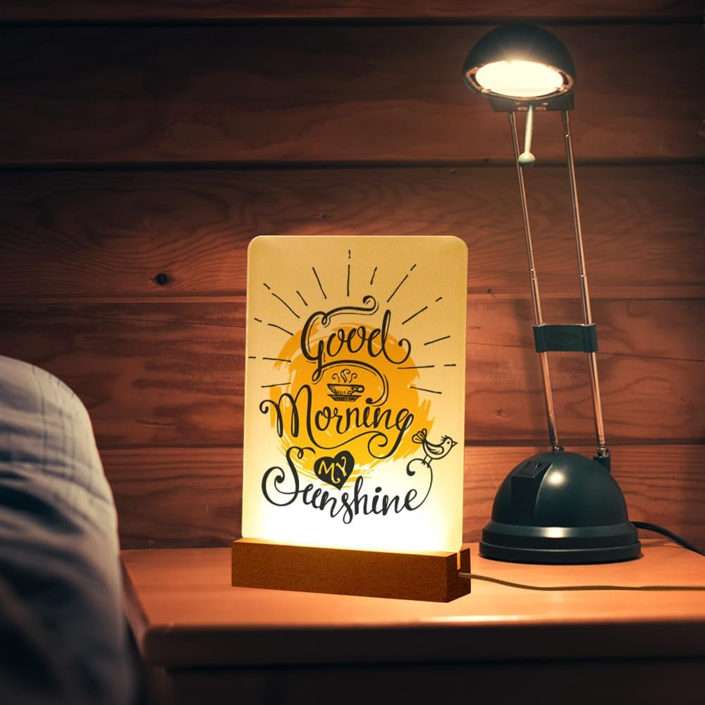 PYD Life 4 Pack Sublimation LED Acrylic Photo Frames Night Lights Blanks 6" X 8" with Warm Color Light,With Wood Stand for Heat Press Machine Printing