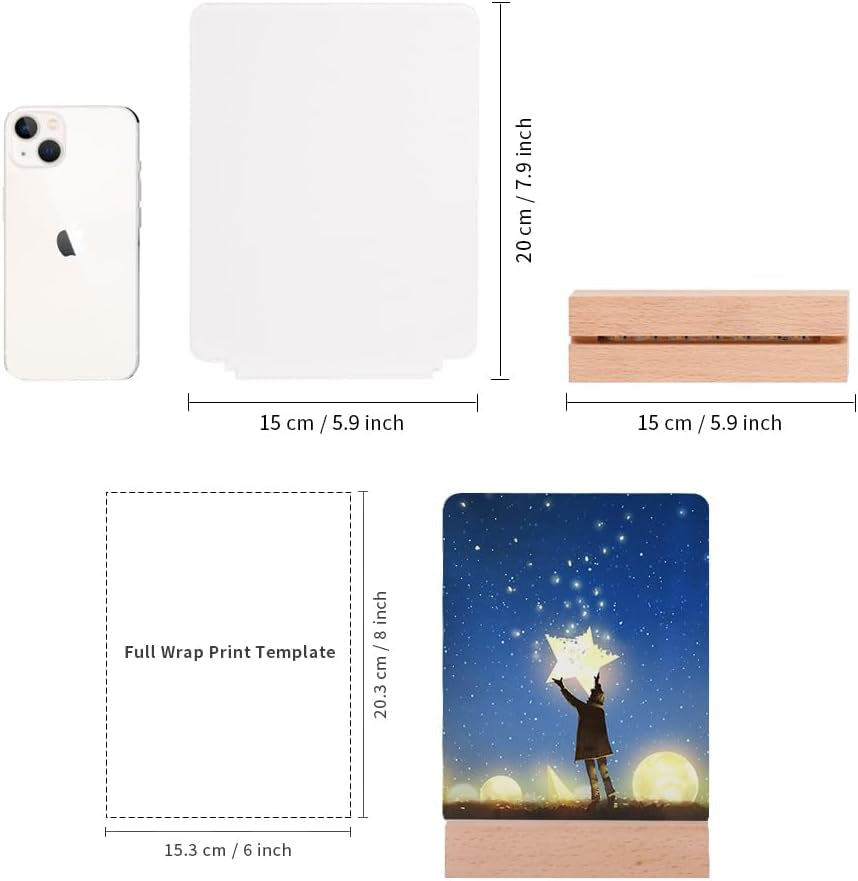 PYD Life 4 Pack Sublimation LED Acrylic Photo Frames Night Lights Blanks 6" X 8" with Warm Color Light,With Wood Stand for Heat Press Machine Printing