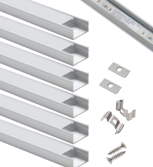 LED Channel Wide 6-Pack, Aluminum Profile with Complete Mounting Accessories for up to 16Mm LED Strip Light, Perfectly Suit for 16Mm Lightstrip