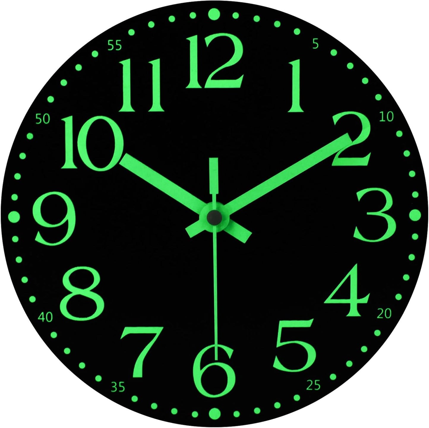 Jofomp Wooden Glow in the Dark Clock, 12 Inch Silent Non-Ticking Battery Operated Clock, Energy-Absorbing Luminous Numerals and Hands, Lighted Wall Clock Decoration