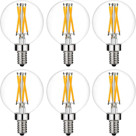 Litehistory E12 Led Dimmable G16.5 Light Bulb 6W Equal 60 Watt 600Lm AC120V E12 Candelabra Bulb 60 Watt for Chandeliers,Ceiling Fan,Vanity Warm White 2700K Globe E12 Light Bulb 6Pack