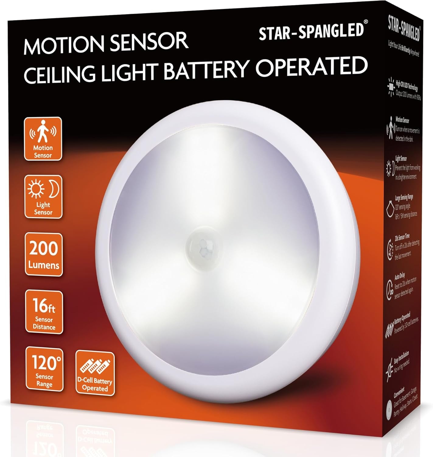 STAR-SPANGLED 3 Pack 2.8” Motion Sensor Lights Indoor AAA Battery Operated, Stick on LED Puck Light for Stairs, under Cabinet, Closet, Warm White