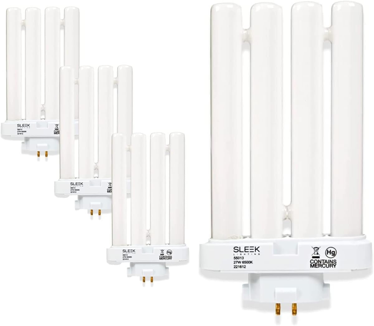 SLEEKLIGHTING 27 Watt T5 Quad Tube CFL 4 Pin Gx10Q-4 Base Light Bulb 6500K 1450Lm - Compact Fluorescent -Daylight White Light (2 Pack)