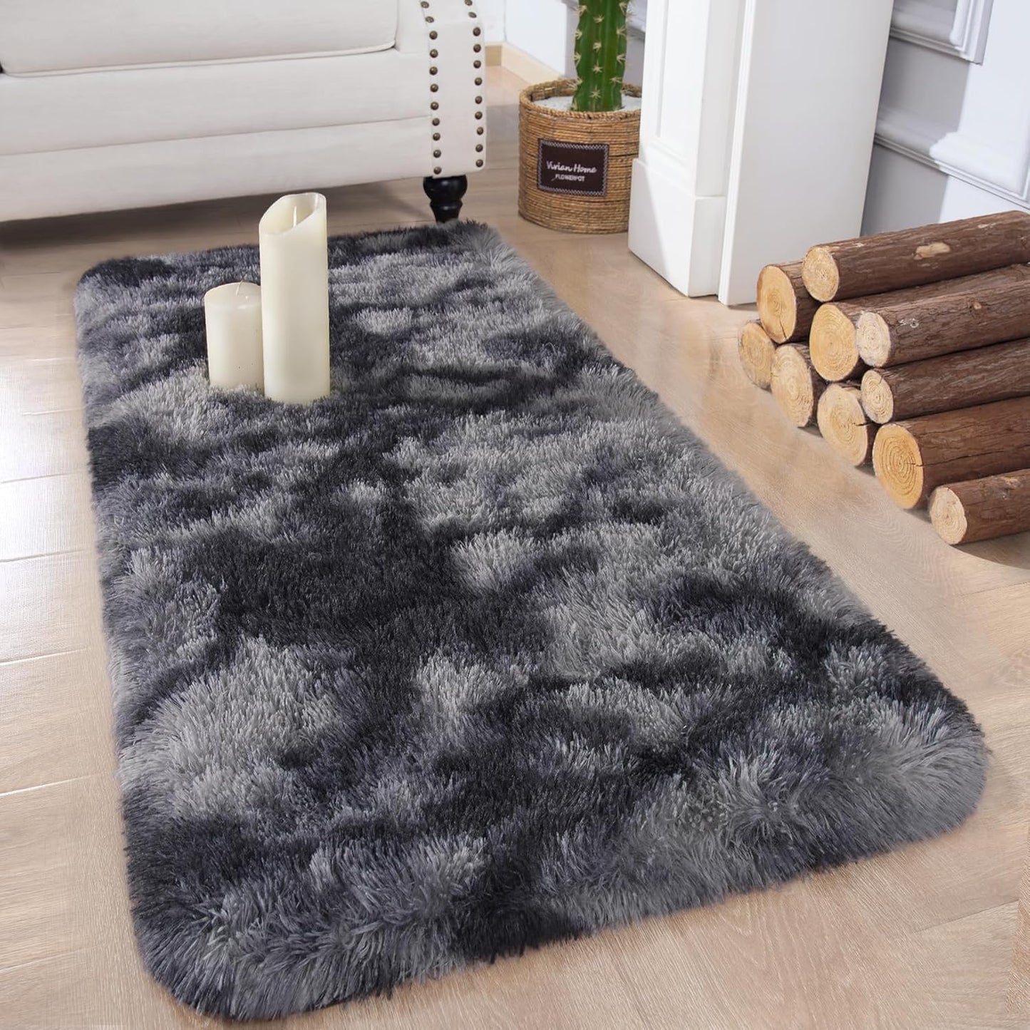 Chicrug Soft Runner Rugs for Bedroom Living Room Plush Fluffy Rug 2X6 Feet, Shag Furry Area Rug Carpet Non Shedding for Nursery Children Kids Girls Room Home Decorative, Grey