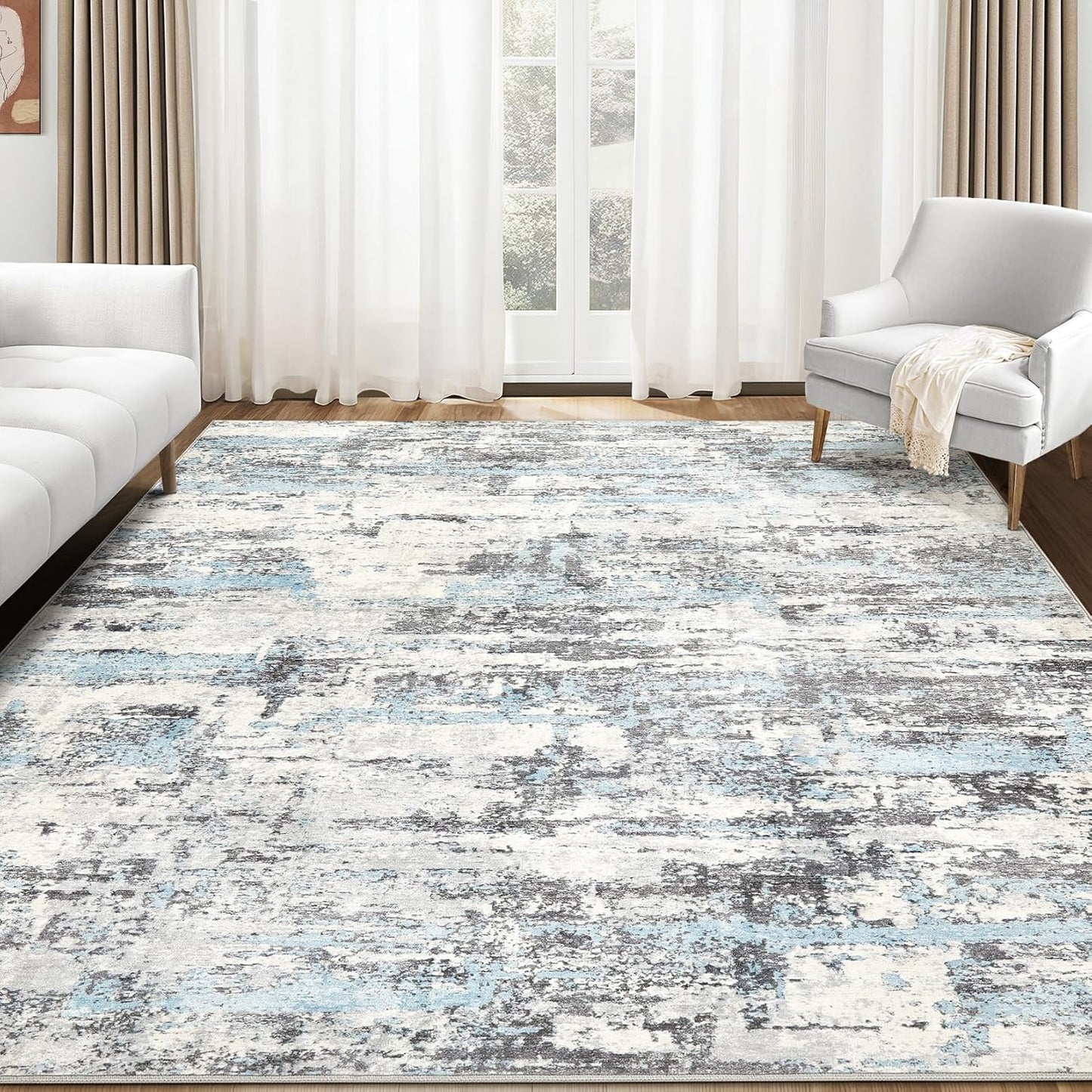Area Rugs for Living Room: 9X12 Abstract Washable Rug Modern Neutral Large Soft Stain Resistant Non-Slip Backing Machine Table for Bedroom Dining Room Indoor Home Office Carpet - Gold Brown