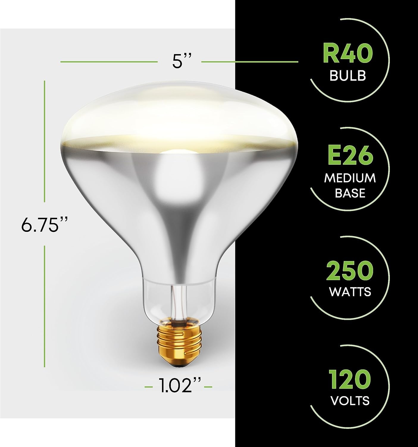 250R40/1 250-Watt, Incandescent R40 Reflector, Clear Head Lamp, Heat Flood Lamp Light Bulb, E26 Standard Medium Screw Base, 120V, 6,000 Hour Rated (Pack of 2-Clear-Heat Lamps)